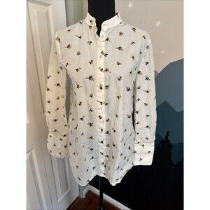 Victoria Beckham Target Bee Print Womens Small Long Sleeve Button Blouse Top
